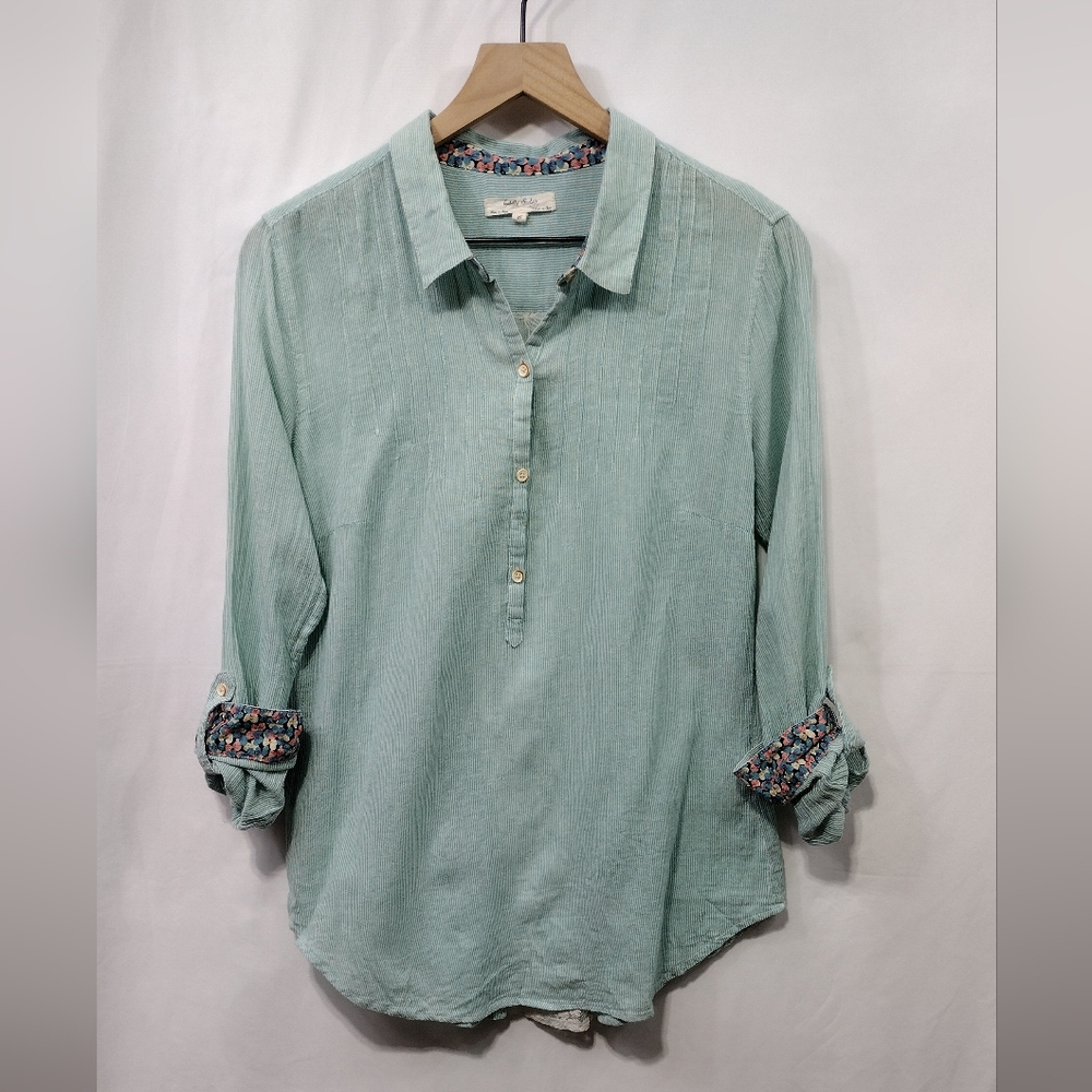 Isabella Sinclair Popover Shirt Womens M Green  Boho Retro 90s Y2K Casual Comfy - Picture 1 of 11